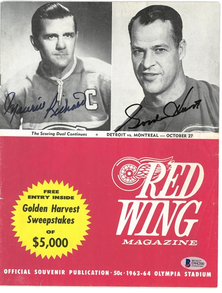 Howe & Richard Autographed 1963 Red Wings Program