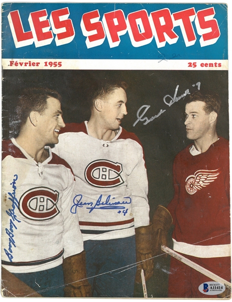 Howe/Beliveau/Geoffrion Autographed 1955 les Sport Magazine