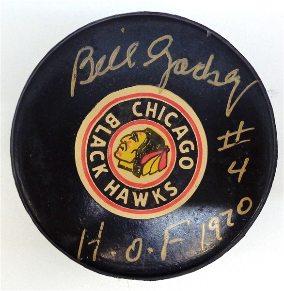 Bill Gadsby Autographed Vintage Black Hawks Game Puck
