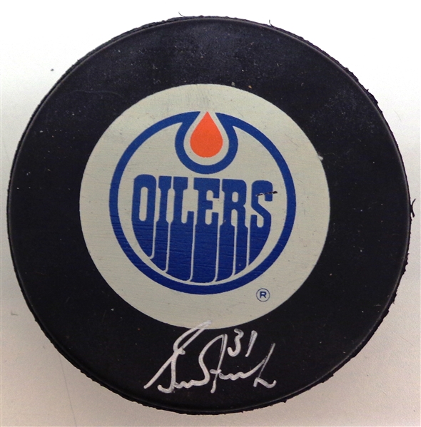 Grant Fuhr Autographed Edmonton Oilers Puck