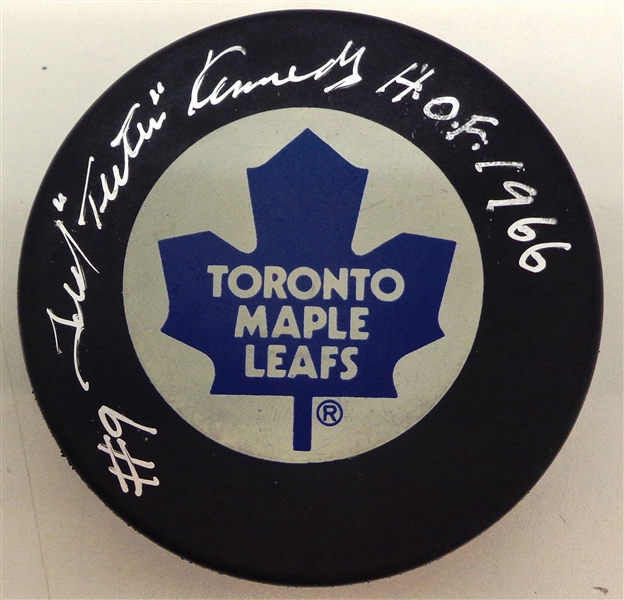 Ted "Teeter" Kennedy Autographed Maple Leafs Puck with HOF