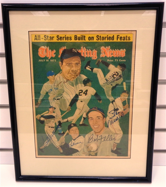 Williams/Mays/Musial/Kaline/Feller/Marichal Autographed Framed Sporting News