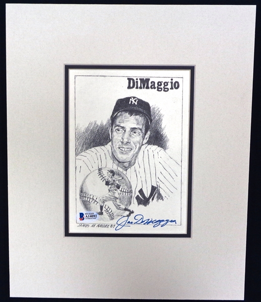 Joe Dimaggio Autographed Matted Drawing