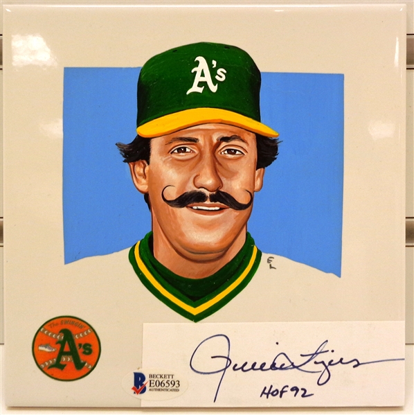 Rollie Fingers Autographed 5" Hand Painted Tile