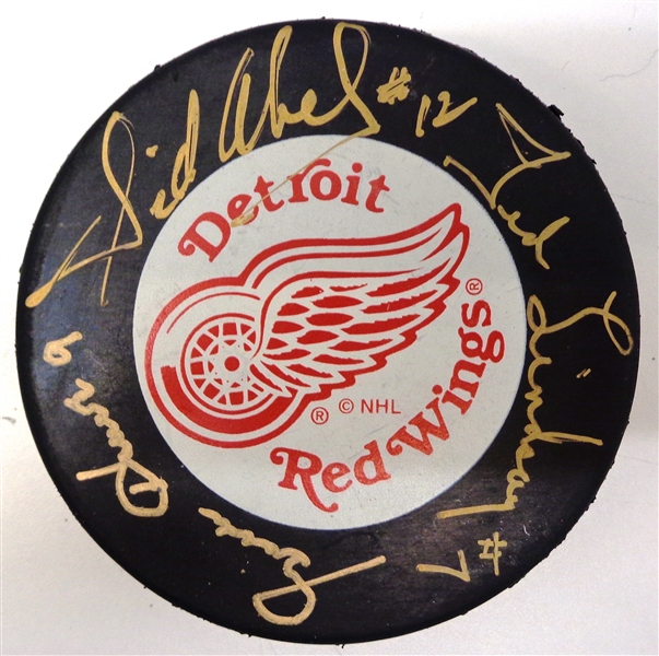 Red Wings Production Line Signed Puck