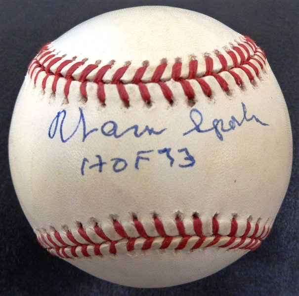 Warren Spahn Autographed Baseball w/ HOF 73