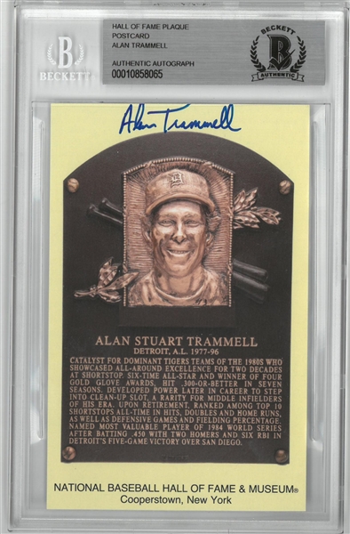 Alan Trammell Autographed Hall of Fame Plaque Postcard