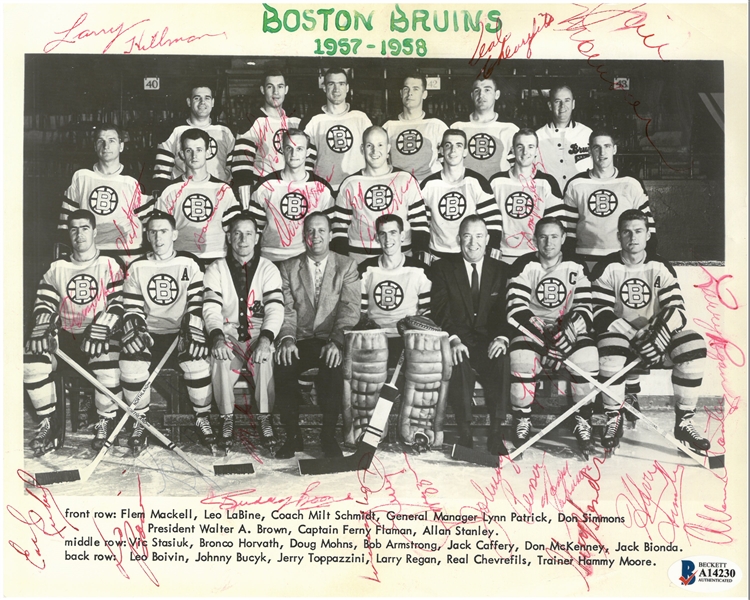 1957/58 Boston Bruins Team Signed 8x10