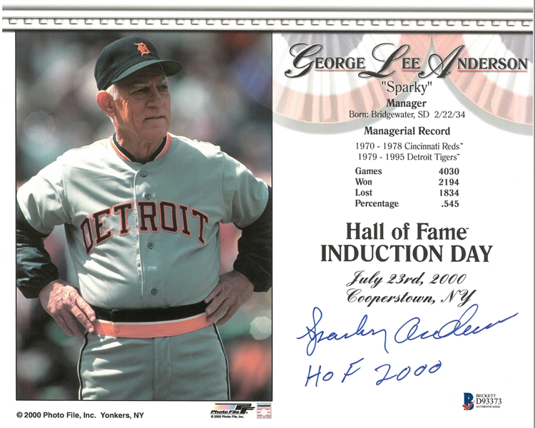 Sparky Anderson Autographed 8x10 Photo with HOF