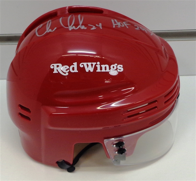 Chris Chelios Autographed Mini Helmet w HOF 2013