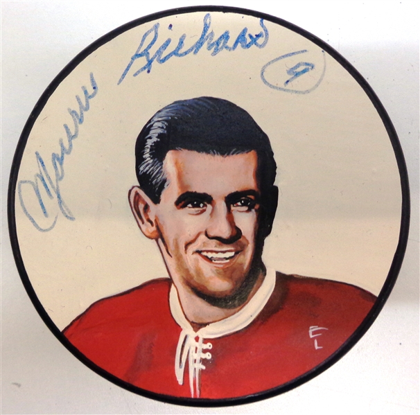 Maurice Richard Autographed Hand Painted Puck