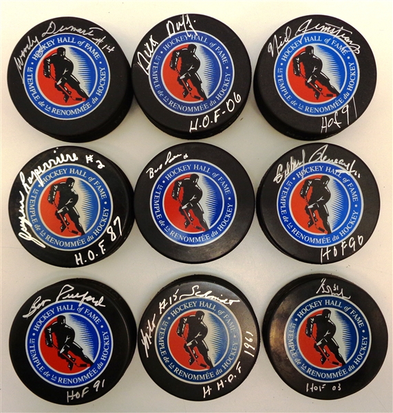 Hockey Hall of Fame Puck Lot of 9