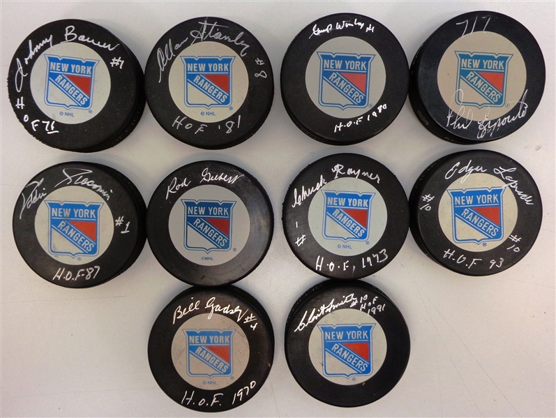 New York Rangers Hall of Famers Autographed Puck Lot of 10