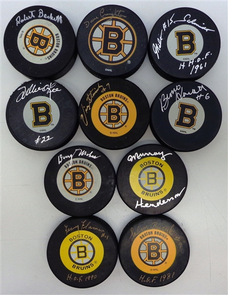 Boston Bruins 1950s Stars Autographed Puck Lot of 10
