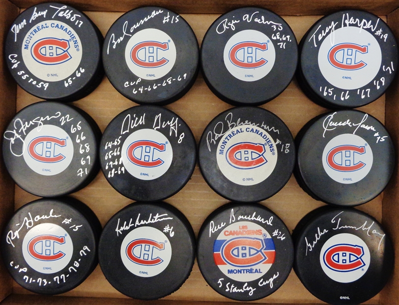 Montreal Canadiens 1960s Cup Autographed Puck Lot of 12