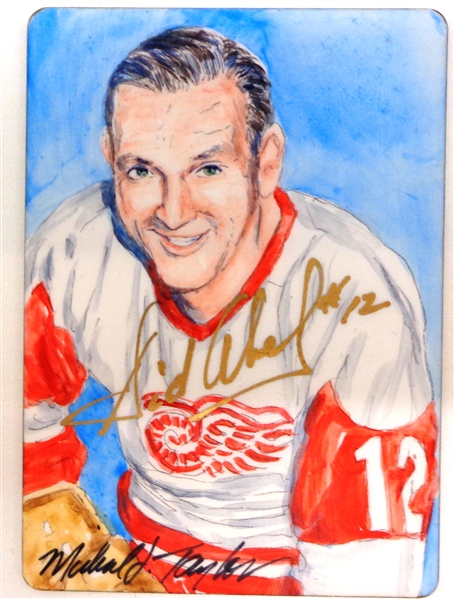 Sid Abel Autographed Hand Painted 2.5x3.5 Card