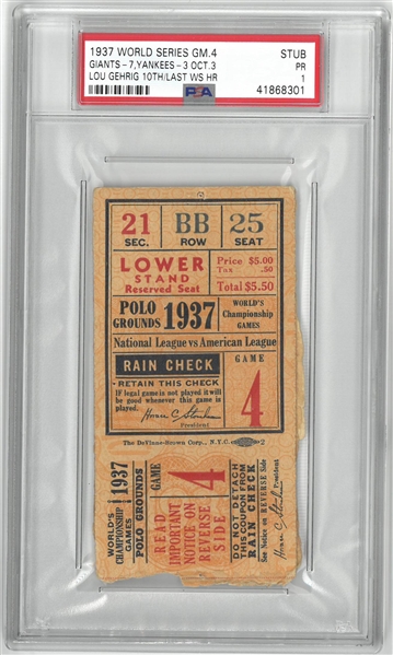 1937 World Series Ticket - Gehrig 10th and final WS HR