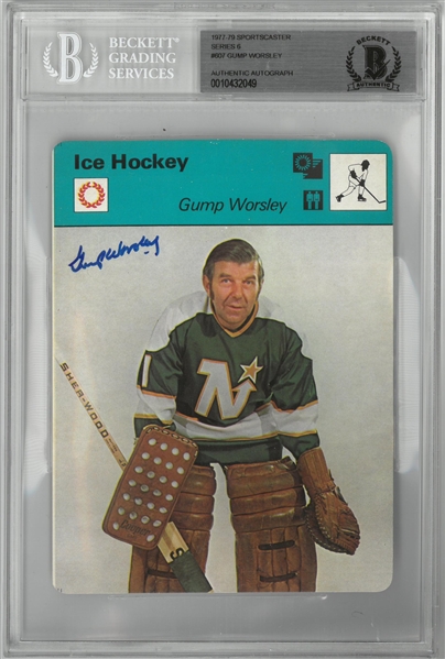 Gump Worsley Autographed 1977-79 Sportscaster Card