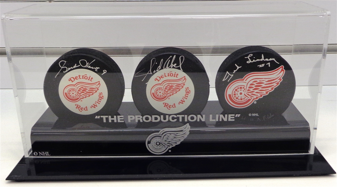 Production Line Autographed Puck Set with Case