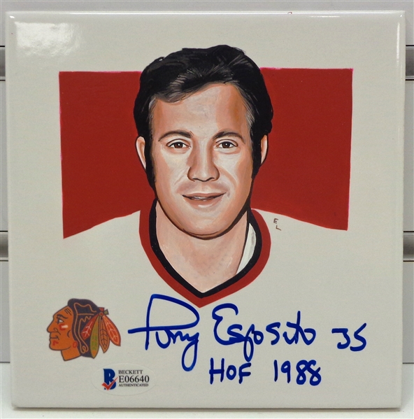 Tony Esposito Autographed Hand Painted 6" Tile