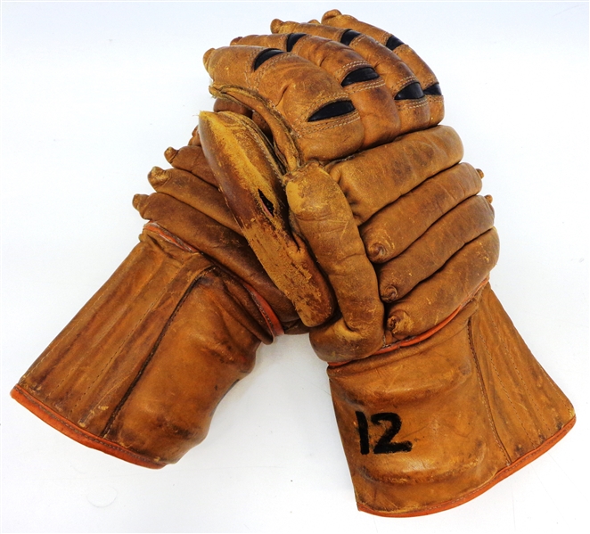 Sid Abel Game Used Hockey Gloves