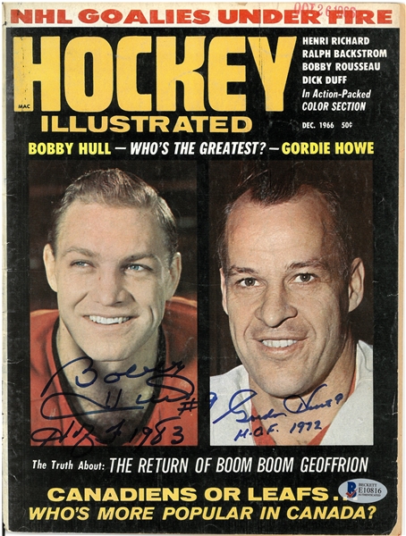 Gordie Howe & Bobby Hull Autographed 1966 Hockey Illustrated
