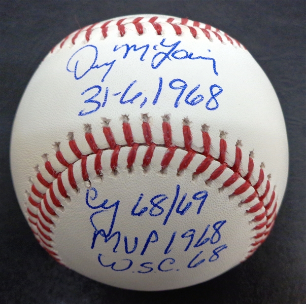 Denny McLain Autographed Baseball w/ 4 Inscriptions