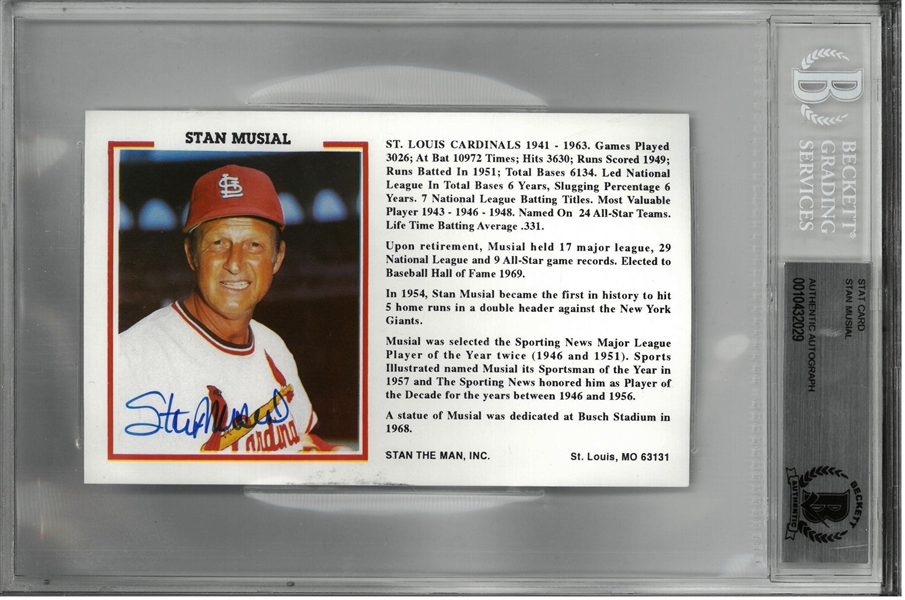 Stan Musial Autographed Stat Card