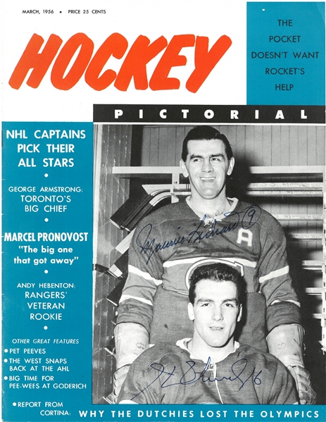 Maurice & Henri Richard Autographed 1956 Hockey Pictorial