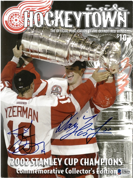 Steve Yzerman & Dominik Hasek Autographed 2002 Red Wings Magazine