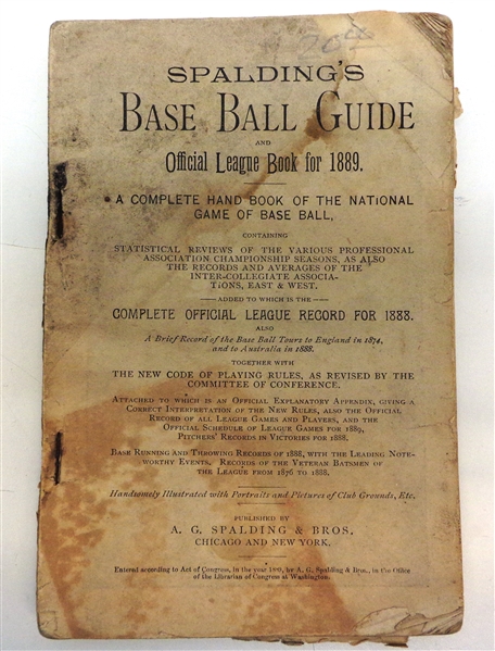 1889 Spalding Official Baseball Rules and Guide Book