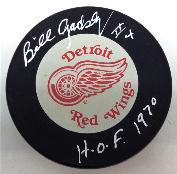 Bill Gadsby Autographed Red Wings Puck