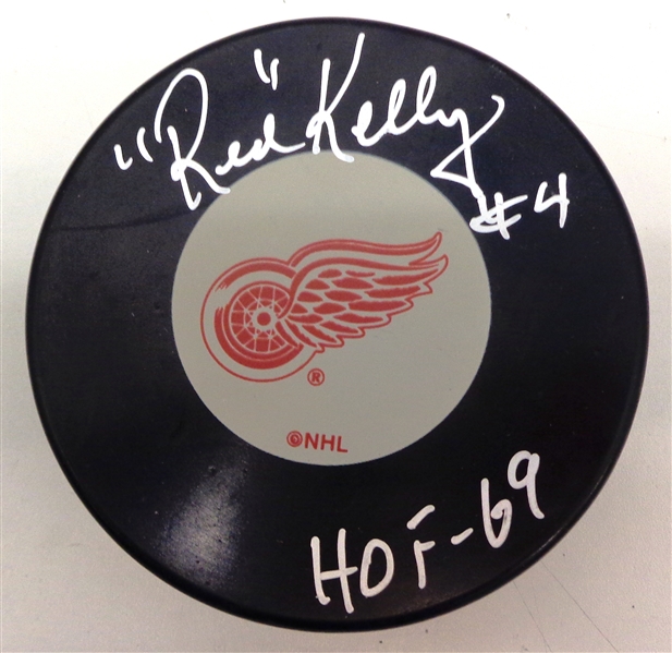 Red Kelly Autographed Red Wings Puck
