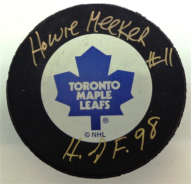 Howie Meeker Autographed Maple Leafs Puck