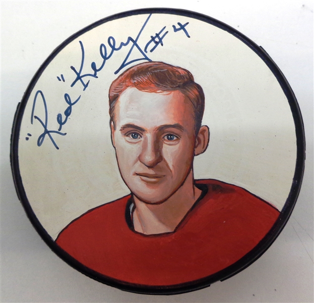 Red Kelly Autographed Hand Painted Puck
