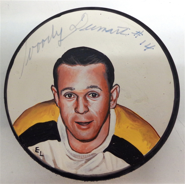 Woody Dumart Autographed Hand Painted Puck