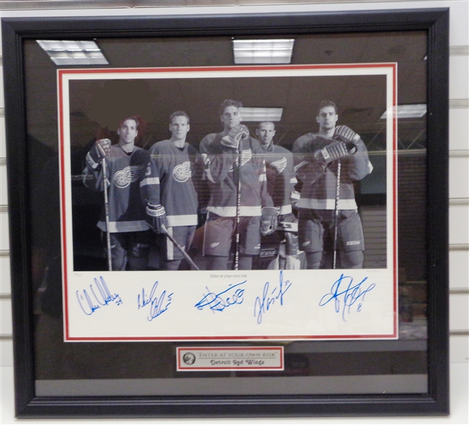 "Enter at your own Risk" Framed & Autographed Red Wings Photo