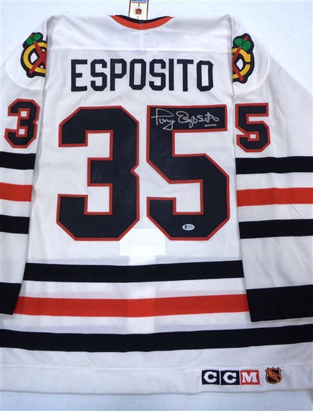 Tony Esposito Autographed Black Hawks Authentic Jersey
