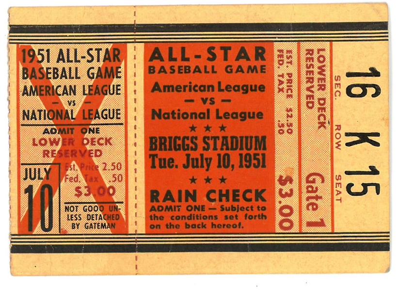 1951 MLB All Star Game Ticket Stub