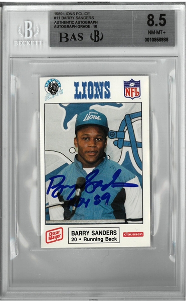 Barry Sanders Autographed Police Rookie Card w/ ROY 89