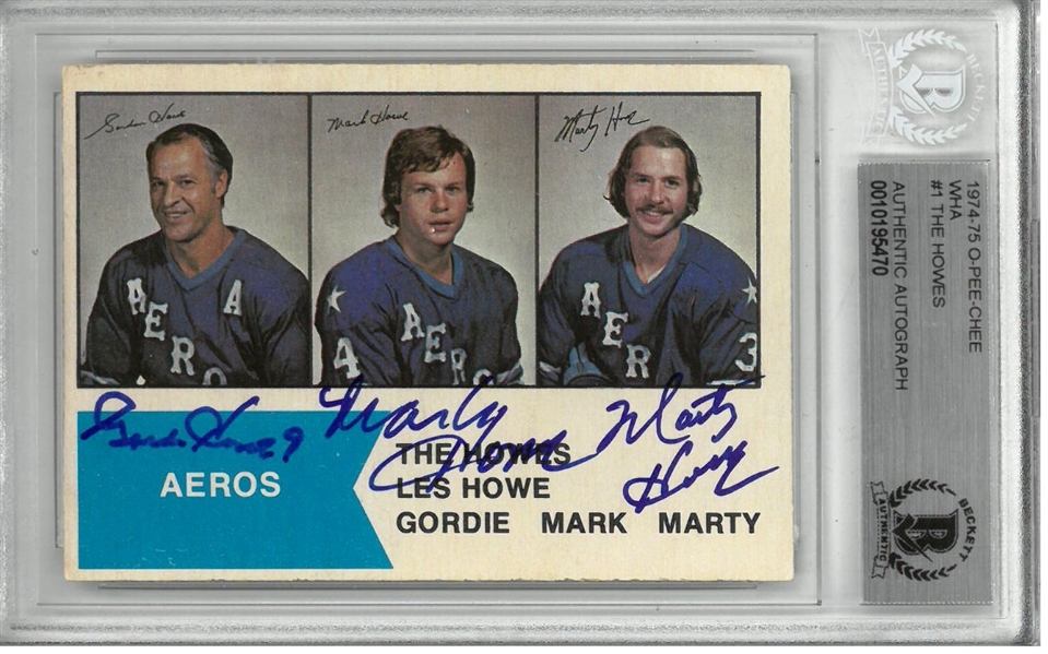 Gordie/Mark/Marty Howe Autographed 1974/75 OPC Card