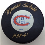 Maurice Richard Autographed Canadiens Puck w/ HOF 61