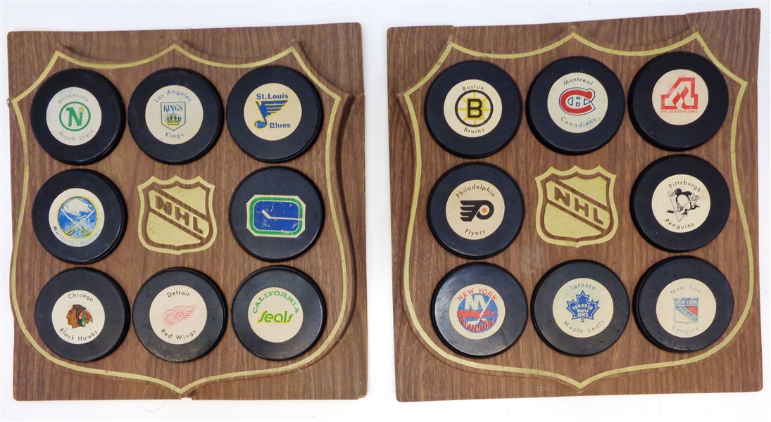 1970s NHL Puck Set with Displays