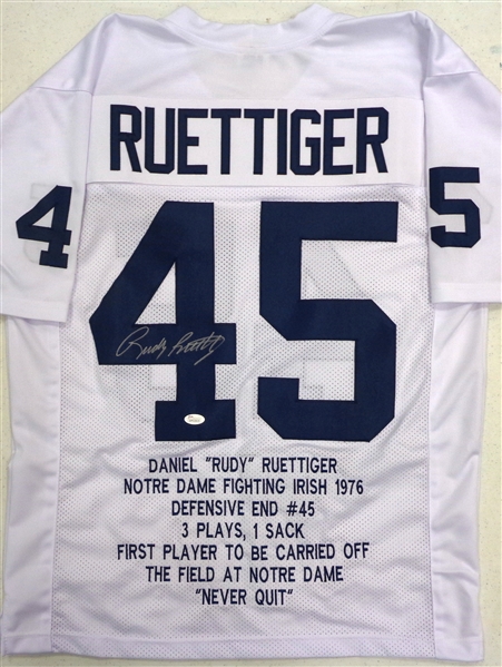 Rudy Ruettiger Autographed Custom Stats Jersey