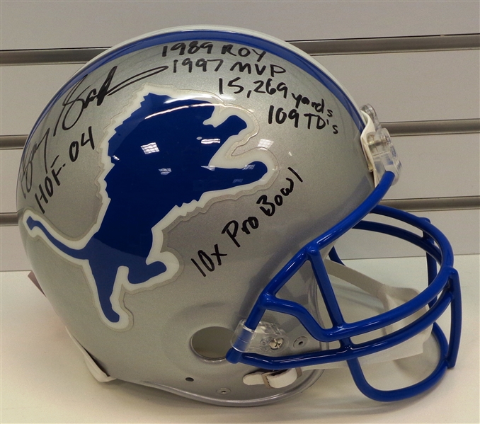 Barry Sanders Autographed Pro Line Helmet w/ 6 Inscriptions