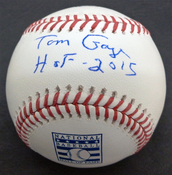 Tom Gage Autographed HOF Logo Baseball w/ HOF 2015
