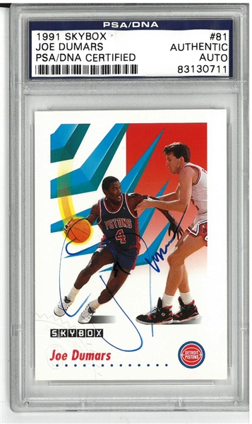 Joe Dumars Signed Detroit Pistons 1991 Skybox Trading Card #81 - (PSA Encapsulated)