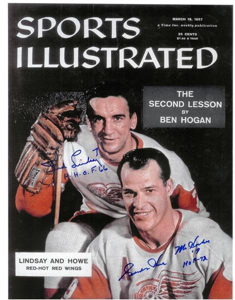 Gordie Howe & Ted Lindsay Autographed 11x14 SI w/ Inscriptions