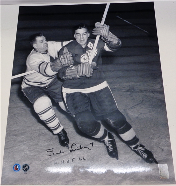 Ted Lindsay Autographed 16x20 Photo w/ HHOF 66