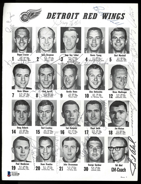 1967 Red Wings Program Page Signed by 18